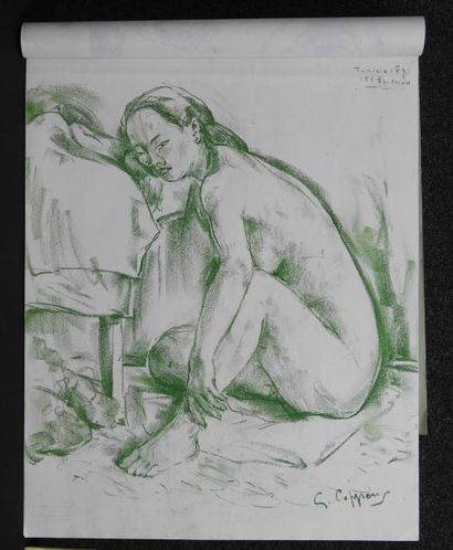 Gaston Coppens Nus Féminins: Carnet (55 x 43 cm) de 48 dessins de nus dont 8 signés...