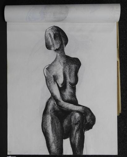 Gaston Coppens Nus Féminins: Carnet (55 x 43 cm) de 42 dessins de nus au crayon gras...