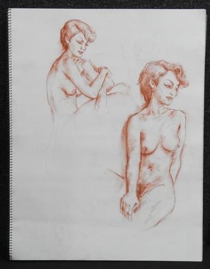 Gaston Coppens Nus Féminins: Carnet (48 x 37 cm) de 55 dessins de nus au crayon gras.
Cachet...