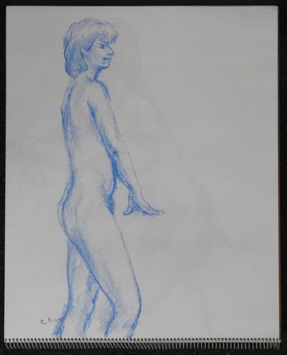 Gaston Coppens Nus Féminins: Carnet (46 x 38 cm) de 47 dessins au crayon gras.
Cachet...