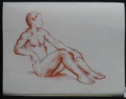 Gaston Coppens Nus Féminins: Carnet (48 x 36 cm) de 31 dessins au crayon gras.
Cachet...