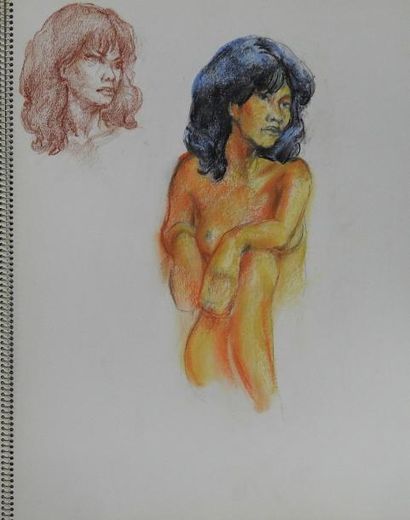 Gaston Coppens Nus Féminins: Carnet (46 x 38 cm) de 21 dessins au crayon gras.
Cachet...