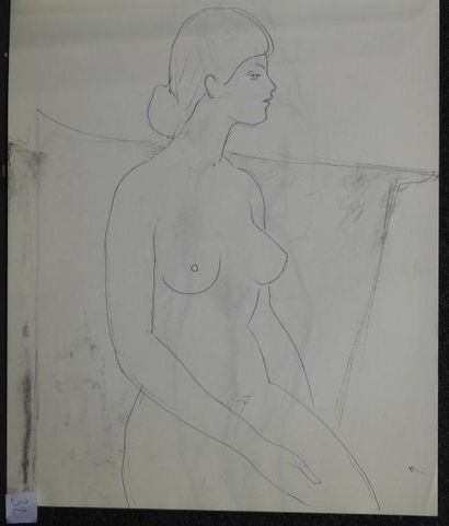 Gaston Coppens Nus Féminins: Carnet (55 x 44 cm) de 50 dessins au crayon gras, encre...