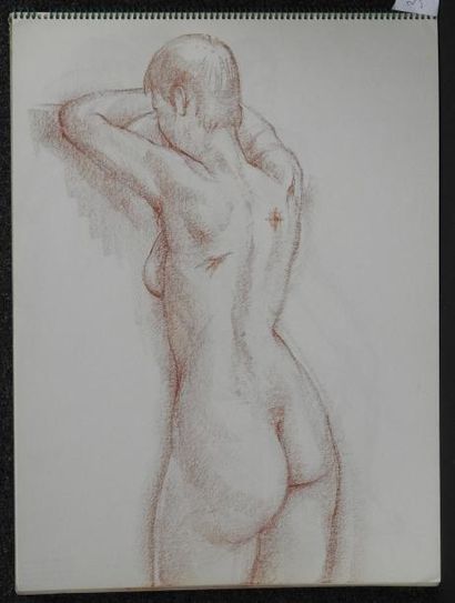 Gaston Coppens Nus Féminins: Carnet (38 x 46 cm) de 49 dessins au crayon gras.
Cachet...