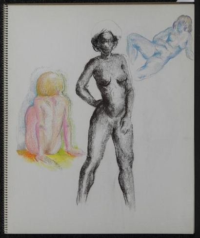 Gaston Coppens Nus Féminins: Carnet (38 x 46 cm) de 12 dessins au crayon gras.
Cachet...