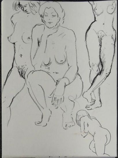 Gaston Coppens Nus féminins: 13 compositions au crayon noir et fusain sur papier...