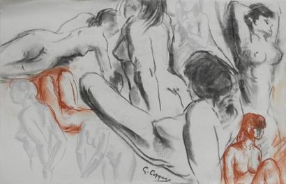 Gaston Coppens Nus féminins: 20 dessins, sanguine et crayon noir sur papier double...