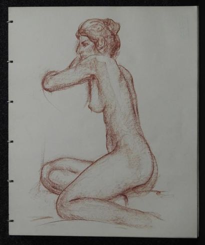 Gaston Coppens Nus Féminins et paysages: Carnet (45 x 38 cm) de 33 dessins de nus...