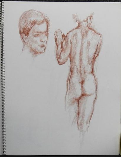 Gaston Coppens Nus Féminins et masculins: Carnet (48 x 37 cm) de 35 dessins au crayon...