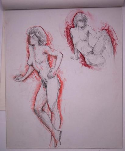 Gaston Coppens (1909-2002) Nus Féminins: Carnet (55 x 43 cm) de 56 dessins de nus...