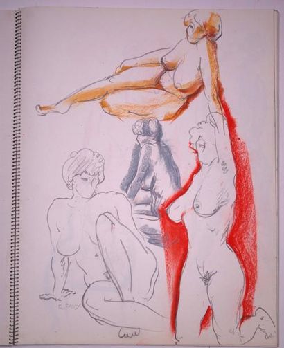 Gaston Coppens (1909-2002) Nus Féminins: Carnet (48 x 37 cm) de 26 dessins au crayon...