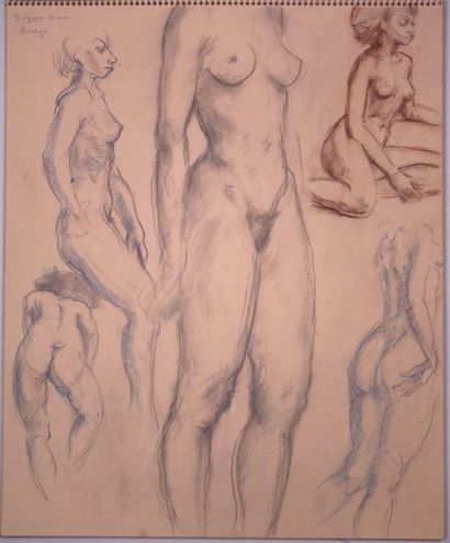 Gaston Coppens (1909-2002) Nus Féminins et masculins: Carnet (46 x 38 cm) de 26 dessins...