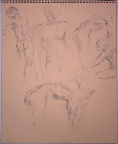 Gaston Coppens (1909-2002) Nus Féminins et masculins: Carnet (46 x 38 cm) de 26 dessins...