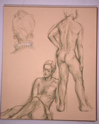 Gaston Coppens (1909-2002) Nus Féminins et masculins: Carnet (46 x 38 cm) de 20 dessins...