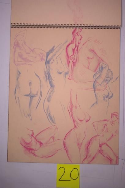 Gaston Coppens (1909-2002) Nus Féminins et portraits: Carnet (46 x 38 cm) de 31 dessins...