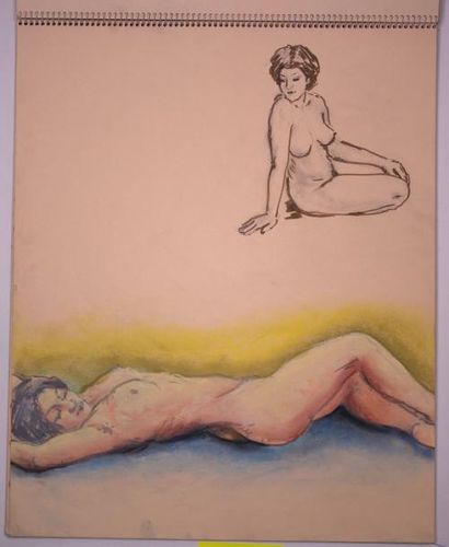 Gaston Coppens (1909-2002) Nus Féminins et portraits: Carnet (46 x 38 cm) de 31 dessins...