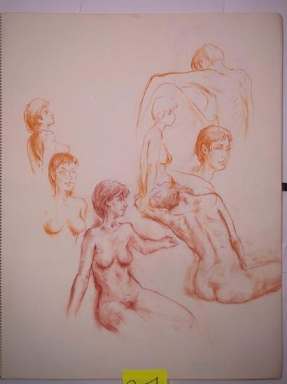 Gaston Coppens (1909-2002) Nus Féminins: Grand carnet (63 x 49 cm) de 30 dessins...