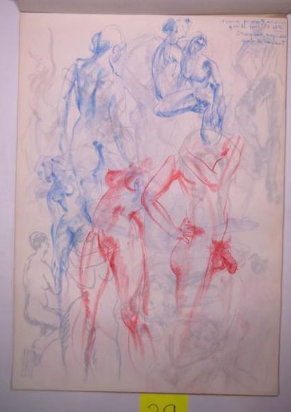 Gaston Coppens (1909-2002) Nus Féminins et masculin: Carnet (60 x 43 cm) de 70 dessins...