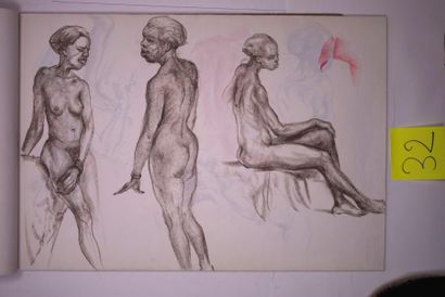Gaston Coppens (1909-2002) Nus Féminins: Carnet (55 x 37 cm) de 54 dessins au crayon...