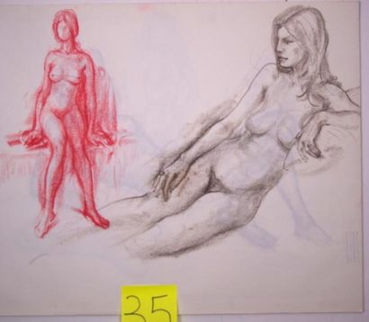Gaston Coppens (1909-2002) Nus Féminins: Carnet (55 x 44 cm) de 60 dessins au crayon...