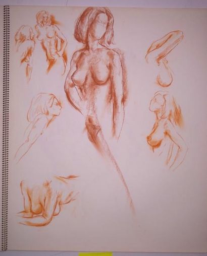 Gaston Coppens (1909-2002) Nus Féminins: Carnet (55 x 46 cm) de 16 dessins au crayon...