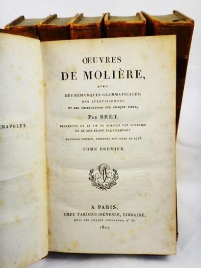Moliere, Oeuvres avec des remarques grammaticales par Bret. Paris, Tardieu-Denesle,...