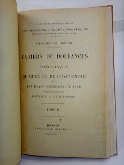 Bretagne. Cahiers doléances Sénéchaussées Quimper et Concarneau Rennes, Imprimerie...