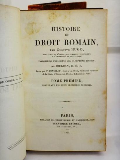 Gustave Hugo - Histoire du droit romain Paris, Librarie d'Antoine Bavoux, 1825. 2...