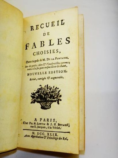 De la Fontaine. Recueil de Fables choisies. Paris, Chez Lottin, 1749. Format petit...