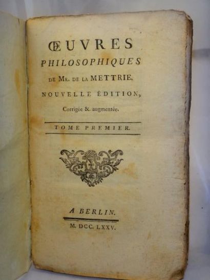 De La Mettrie. Oeuvres philosophiques 1775 Berlin, 1775. 2 volumes brochés, format...