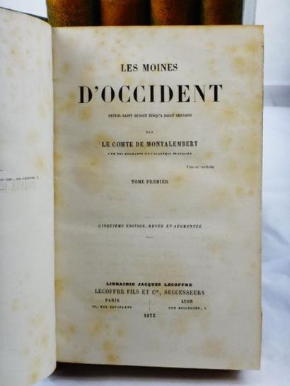 Montalembert. Moines d' Occident Paris, Librairie Jacques Lecoffre, 1873. 4 volumes...