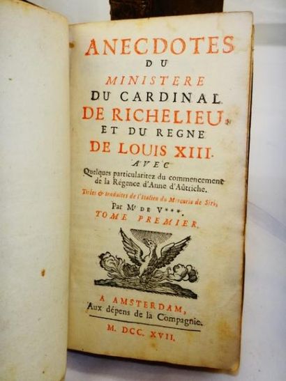 De Valdory. Anecdotes Cardinal Richelieu et Louis XIII. Amsterdam, Aux dépens de...