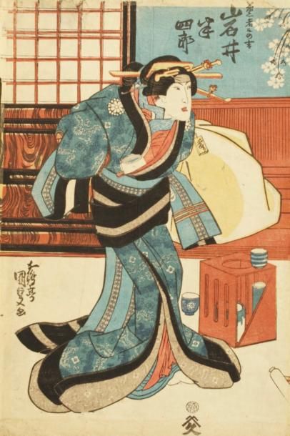null Une scène de kabuki

Artiste : Utagawa kunisada 

Date : 1840

38 x 26 cm