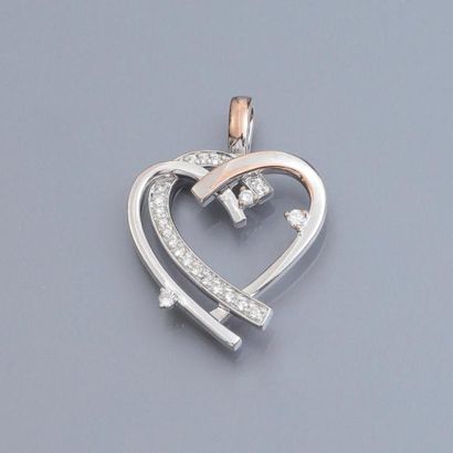 null Joli pendentif en forme de coeur stylisé d' or gris, 750 MM, orné de diamants,...