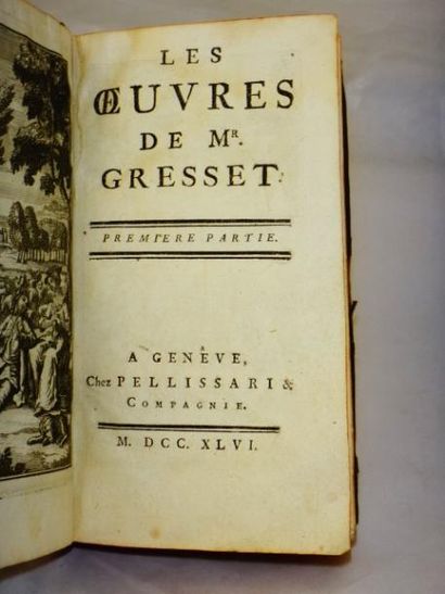 Gresset. Oeuvres Genève, Chez Pellissari et Compagnie, 1746. Reliure en plein veau...