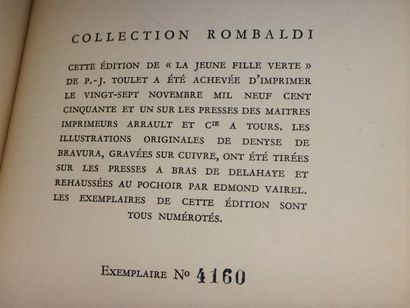 null P.-J. Toulet. La jeune filles verte.

Paris, Editions Rombaldi, 1951. Broché,...
