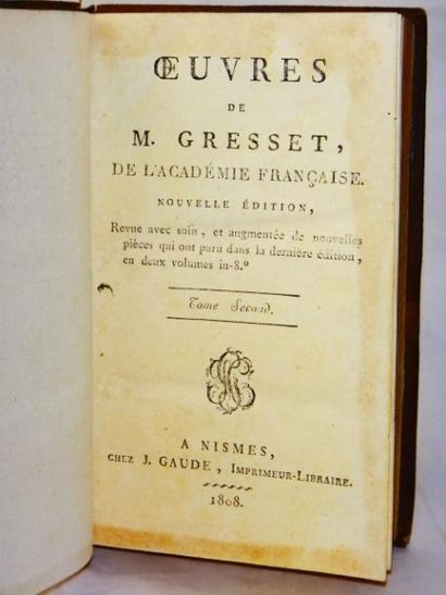 null Gresset. Oeuvres.

Nîmes, Chez J. Gaude, 1808. Complet en deux volumes, dans...