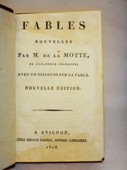 null De La Motte. Fables, nouvelles.

Avignon, Chez Séguin Frères, 1808.  Reliure...