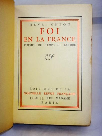 null Henri Ghéon. Foi en la France. Poèmes.

Paris, Editions de la Nouvelle Revue...