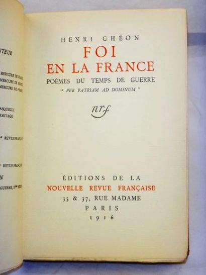 null Henri Ghéon. Foi en la France. Poèmes.

Paris, Editions de la Nouvelle Revue...