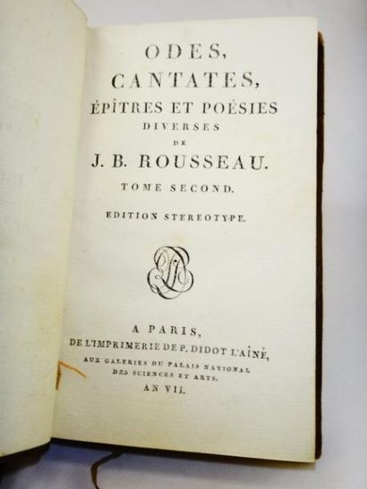 null J.B. Rousseau. Odes, cantates, épîtres et poésies diverses.

Paris, De l'Imprimerie...