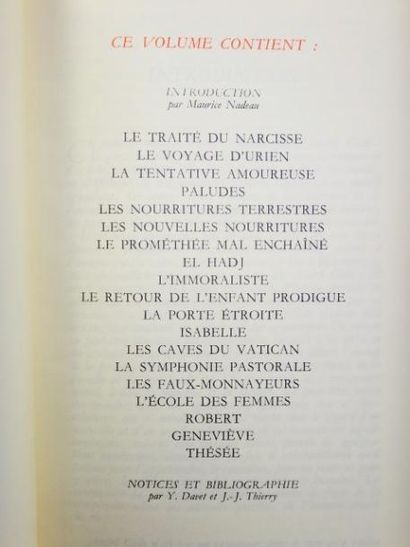 null André Gide. Romans. Récits et soties. Oeuvres lyriques.

Paris, Bibliothèque...