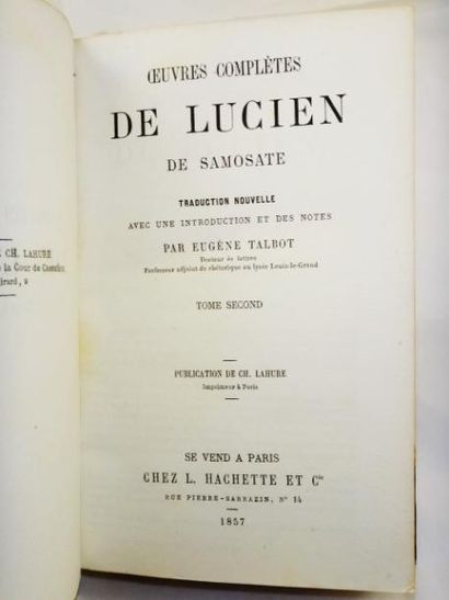 null Lucien de Samosate. Oeuvres complètes.

Paris, Chez L. Hachette et Cie, 1857....