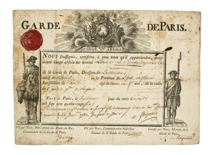 «GARDE DE PARIS.» de LOUIS XVI - Congé absolu...