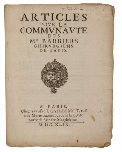 (BARBIERS CHIRURGIENS de PARIS. 1634) - 