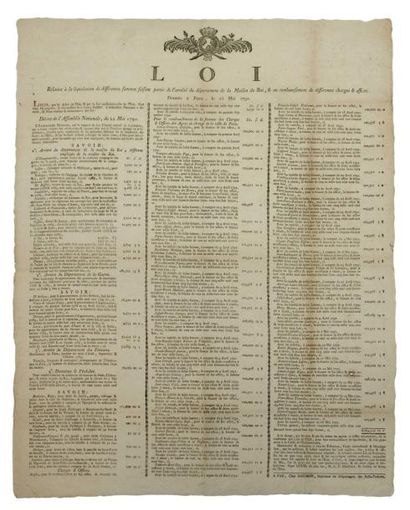 null PAU (64). MAISON DU ROI LOUIS XVI. PARIS le 25 Mai 1791 - «Loi relative à la...