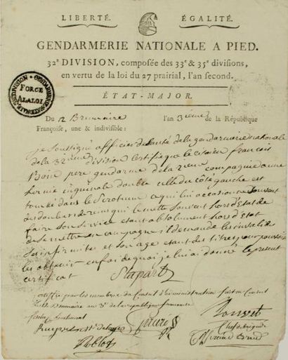 null "GENDARMERIE NATIONALE À PIED. 32° Division, composée des 33° & 35° Divisions,...