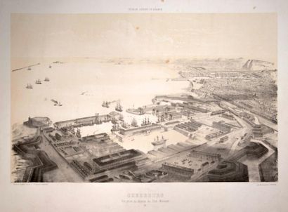 null MANCHE. Estampe vers 1860: «CHERBOURG, vue prise au dessus du Port militaire.»...