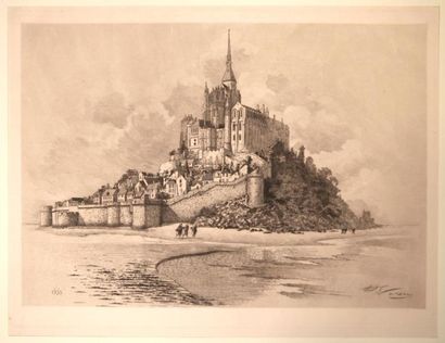 null VOISIN. Gravure du MONT SAINT MICHEL. (Normandie), vers 1932. (44 x 55) Etat...