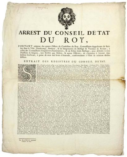 null ROUEN (76). HUISSIERS. 1702. "Arrêts et Règlements du Conseil et du Parlement...